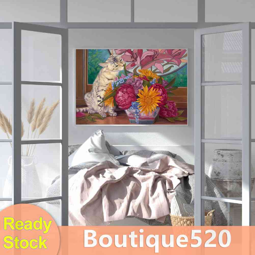 จัดส่งฟรี-ภาพวาดปักเพชร-ทรงกลม-ลายดอกไม้-แมว-5d-diy-สําหรับตกแต่งบ้าน-boutique520-th