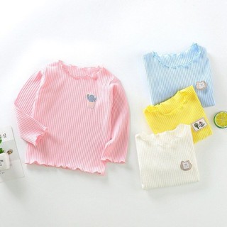 เสื้อยืดแขนยาว คอกลม ผ้าฝ้าย แบบนิ่ม แบบยืดหยุ่น สีพื้น แฟชั่นฤดูใบไม้ผลิ และฤดูใบไม้ร่วง สําหรับเด็กผู้หญิง อายุ 1-5 ปี