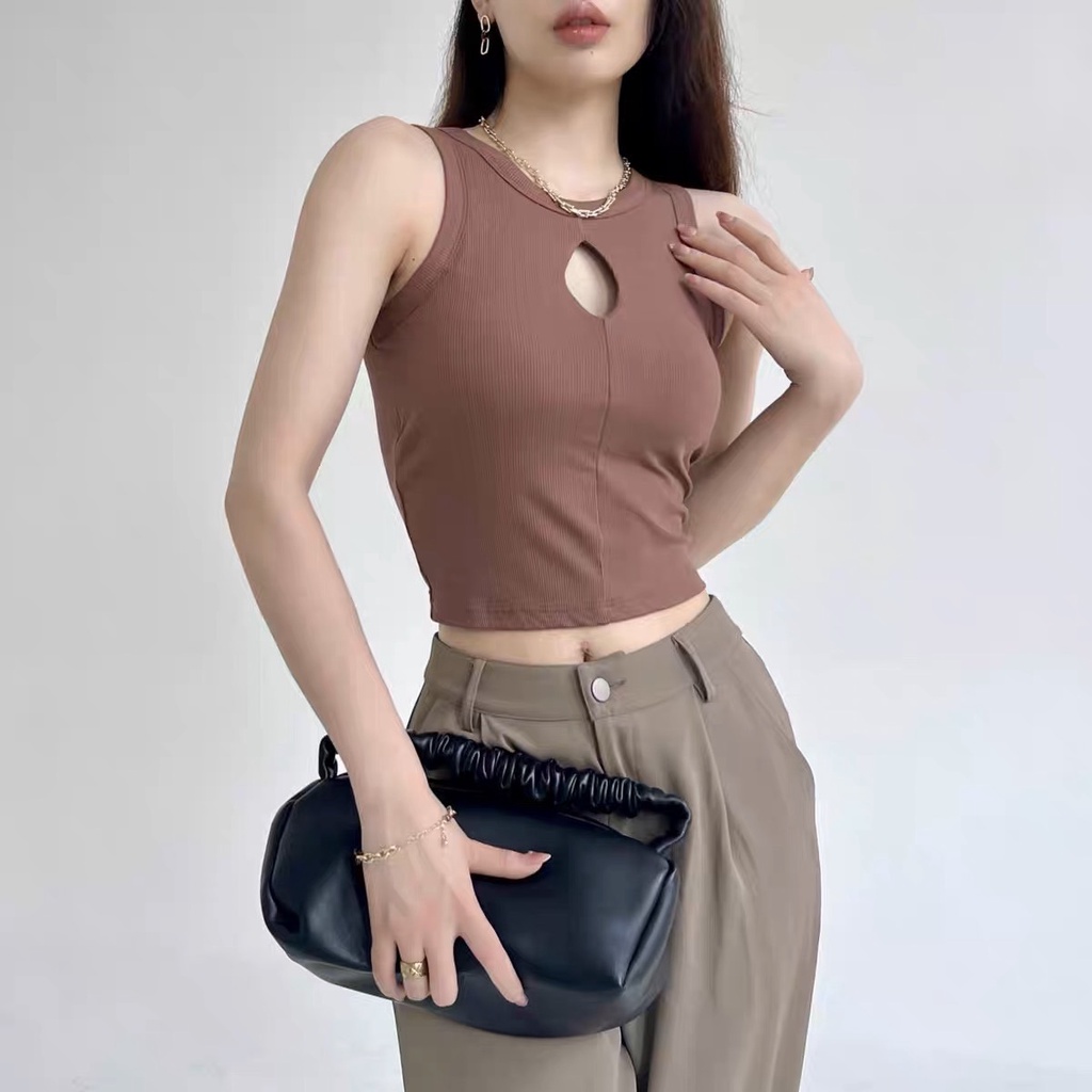เสื้อกล้ามเว้าตรงหน้าอก-เนื้อผ้ายืดหยุ่นดีผ้านิ่ม-phumin