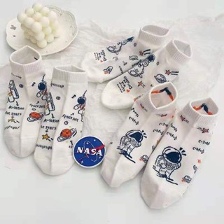 🧦ถุงเท้าขาวข้อสั้น ถุงเท้าข้อสั้นผู้หญิง ถุงเท้าตาตุ่ม ลาย nasa🌍 🚛พร้อมส่งจากไทย