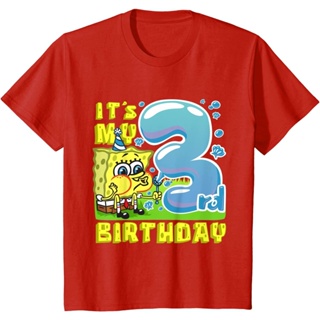 เสื้อยืดเทรนด์SpongeBob SquarePants 3rd Birthday Party พิมพ์กราฟิกเด็กเสื้อยืดเด็กแฟชั่น Top Tee Cal สั้นแขนสั้น100% Cot