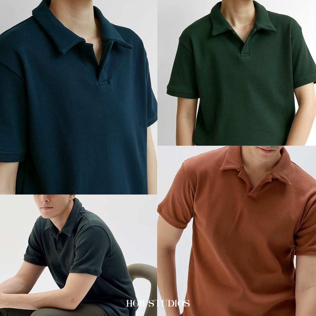 รูปภาพของ️ทักแชทรับโค้ดลดเพิ่ม Open Collar Polo เสื้อโปโลผู้ชายไม่มีกระดุมสีพื้น 1 (44-01) HOB STUDIOSลองเช็คราคา