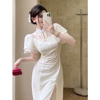 (พร้อมส่ง) CNY White dress C3808 🧧🍾 เดรสตรุษจีน เดรสยาวตรุษจีน เดรสยาวตรุษจีนพร้อมส่ง เดรสตรุษจีน ชุดตรุษจีน