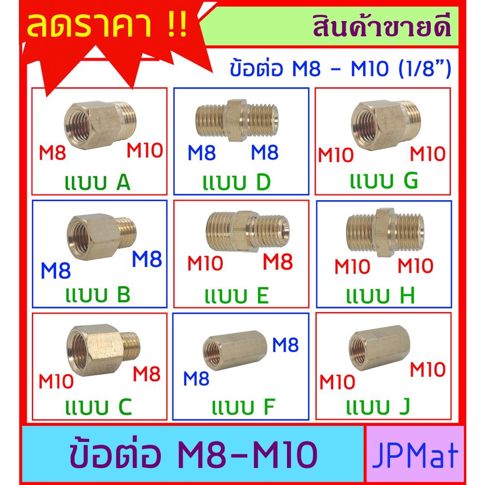 ภาพหน้าปกสินค้าข้อต่อทองเหลือง ขนาด M8 - M10 (1/8 นิ้ว BSP) มี 9 แบบให้เลือก ต้องการแบบอื่นกดดูในร้านเลยครับ