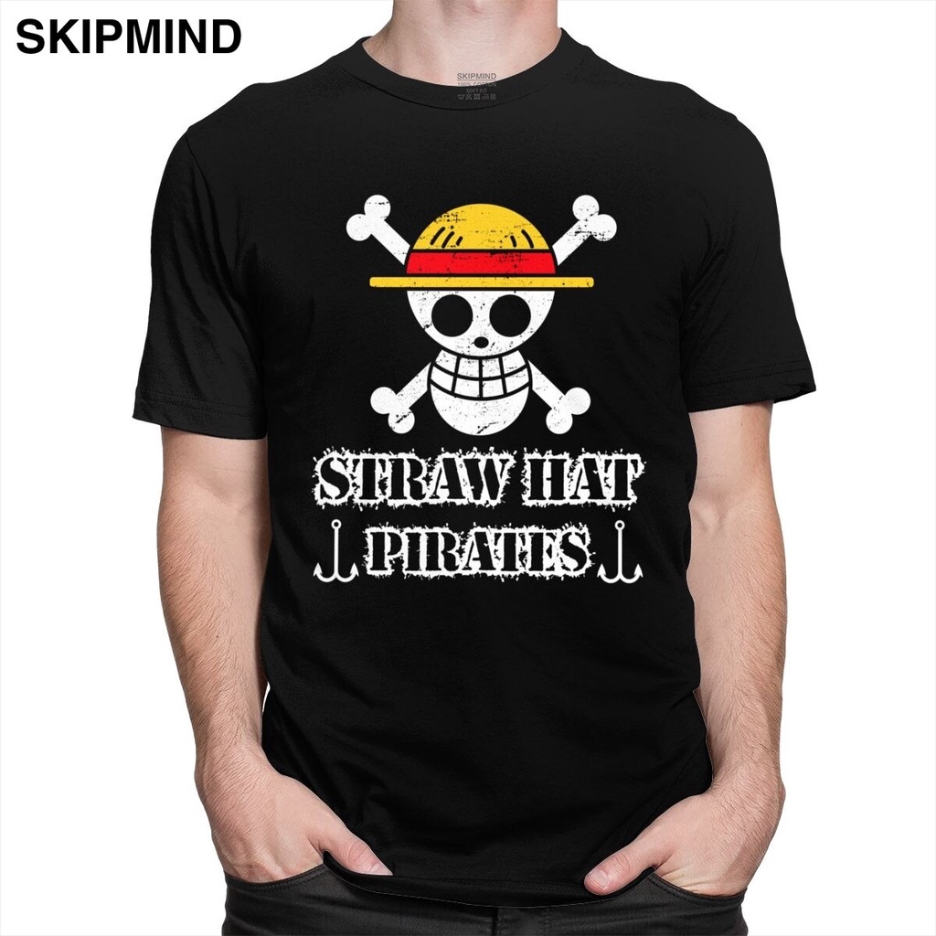 เสื้อผู้ชายเท่-ผู้ชายหล่อ-one-piece-เสื้อยืดแขนสั้น-o-neck-ผ้าฝ้ายเสื้อยืดออกแบบอะนิเมะหมวกฟางโจรสลัดกะโหลกศีรษะทีท-25