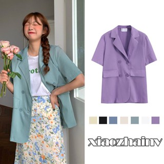 เสื้อแจ็กเก็ตสูทลําลอง แขนสั้น ทรงหลวม ป้องกันแดด สีแคนดี้ สไตล์เกาหลี พลัสไซซ์ สําหรับผู้หญิง