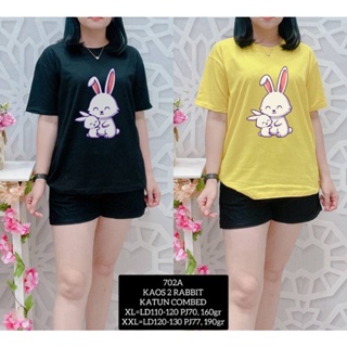 [S-5XL]ผ้าฝ้าย 100% เสื้อยืด ผ้าฝ้าย พิมพ์ลาย Km-702 2 RABBIT COMBED