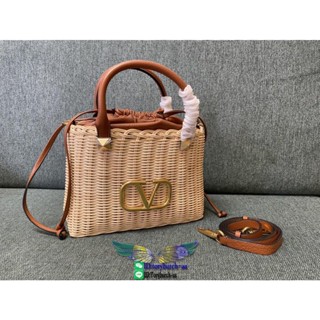 Valentino wicker-woven basket shopper handbag bucket tote with drawstring removable pocket