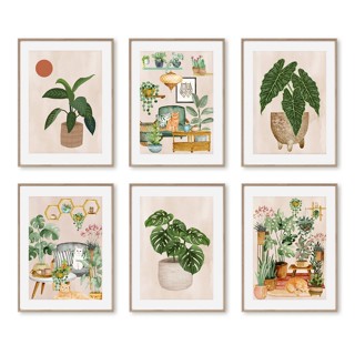 โปสเตอร์ภาพวาดผ้าใบ รูปแมว Monstera Green Houseplant Boho สไตล์นอร์ดิก สําหรับตกแต่งผนัง ห้องนั่งเล่น