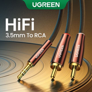 UGREEN RCA สายเคเบิลไนลอนถัก 2RCA ต่อ 3.5 มม. Hi-Fi RCA ต่อ AUX สําหรับ DJ Controller ลําโพง เครื่องเสียงสเตอริโอรถยนต์