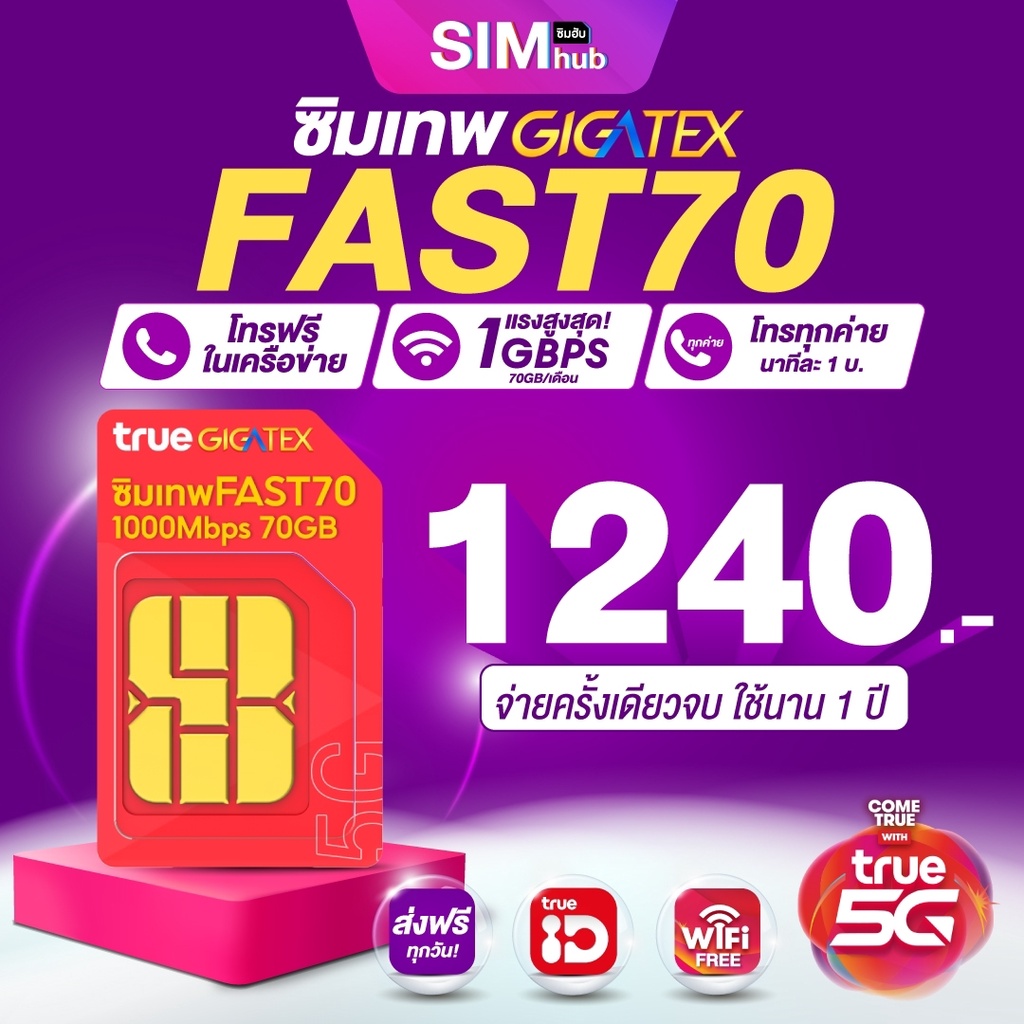ภาพหน้าปกสินค้าSim FAST ( ชุด3 ) FAST 70 โทรฟรีในเครือข่ายทรู เน็ตเต็มสปีด 70GB / เดือน ซิมรายปี ซิมเทพFAST70 ส่งฟรี simhub จากร้าน simhub บน Shopee
