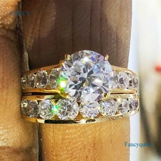 Fancy แหวนแต่งงาน สีทอง แฟชั่นสําหรับผู้หญิง 2 ชิ้น ต่อชุด