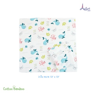 Amusant ผ้าเช็ดหน้าสาลูแพ็ค3ผืน Cotton bambooขนาด13x13นิ้ว