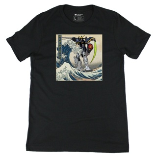 เสื้อยืดสีขาวเสื้อยืด พิมพ์ลายกราฟิกอนิเมะกันดั้ม Deathscythe In The Great Wave Off Kanagawa สไตล์ยุโรป สําหรับผู้ชายS-4