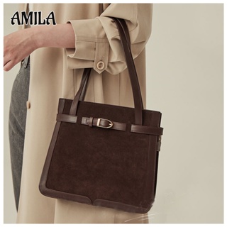 AMILA กระเป๋าหิ้วสุภาพสตรีดีไซน์เฉพาะของเกาหลี ใหม่ในปี 2023 วินเทจ หนังนิ่ม เย็บ กระเป๋าสะพาย