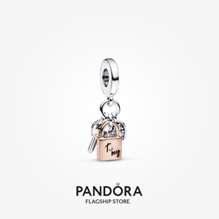 Pandora charm กุญแจทูโทน กุญแจแม่กุญแจ &amp; หัวใจ ห้อยสามชั้น ของขวัญวันหยุดผู้หญิง p804