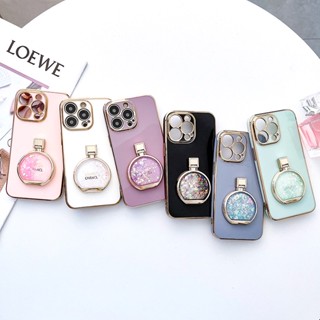 เคสโทรศัพท์มือถือ ซิลิโคนนุ่ม มีทรายไหล ลายขวดน้ําหอม กากเพชร พร้อมที่ตั้งวาง พับได้ สําหรับ Samsung Galaxy A02S A03S A02 A10 A10S A11 A03 Core