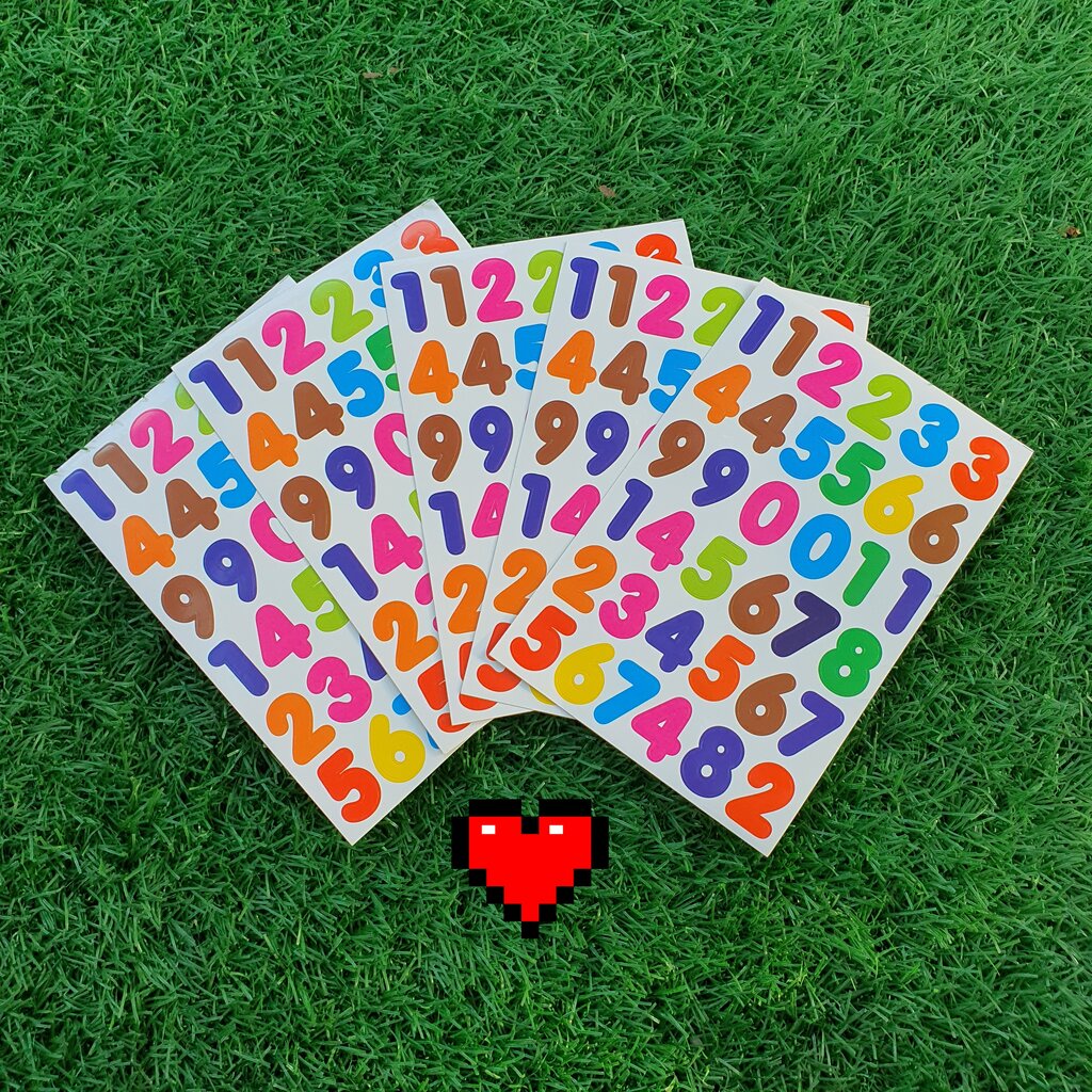 สติ๊กเกอร์ ตัวเลข (แพ็ค 10 แผ่น) สีสันสดใส หลากสี ติดไดอารี่ scrapbook ...