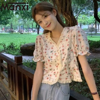 Manxi เสื้อแฟชั่น เสื้อเชิ้ตแขนสั้น 2023 ใหม่ แฟชั่นเกาหลี A25K06A