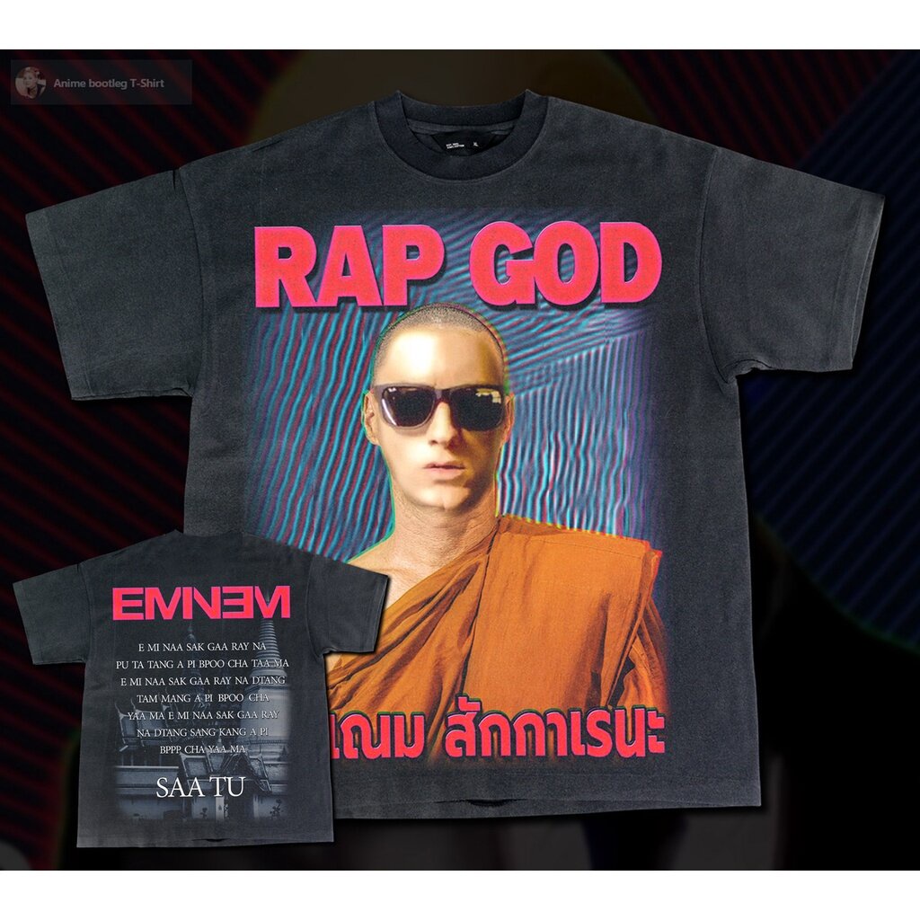 เสื้อยืดผ้าฝ้ายเสื้อยืดผ้าฝ้าย-eminem-rap-god-bootleg-t-shirt-หน้า-หลัง