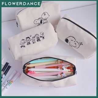 สไตล์เกาหลีที่เรียบง่าย Snoopy ผ้าใบกระเป๋าดินสอ/ความจุขนาดใหญ่กรณีดินสอ/ปากกากระเป๋า/กระเป๋าแต่งหน้าที่มีซิปสร้างสรรค์ถุงเก็บสาว Flowerdance