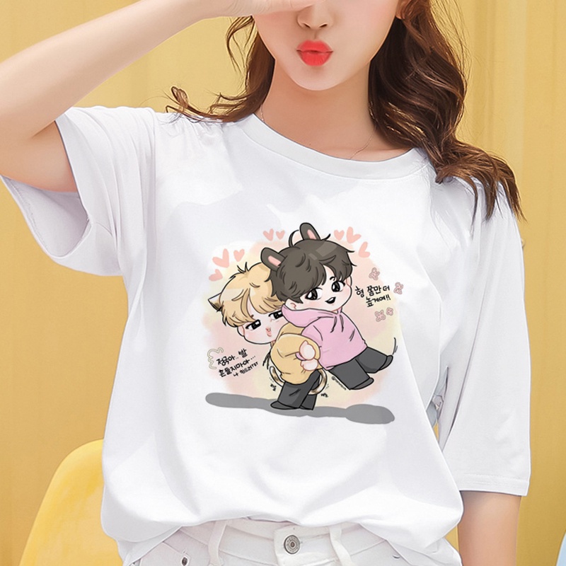 พร้อมส่ง-korean-style-bts-jungkook-cartoon-o-neck-tshirts-tops-women-tees-oversized-unisex-clothes