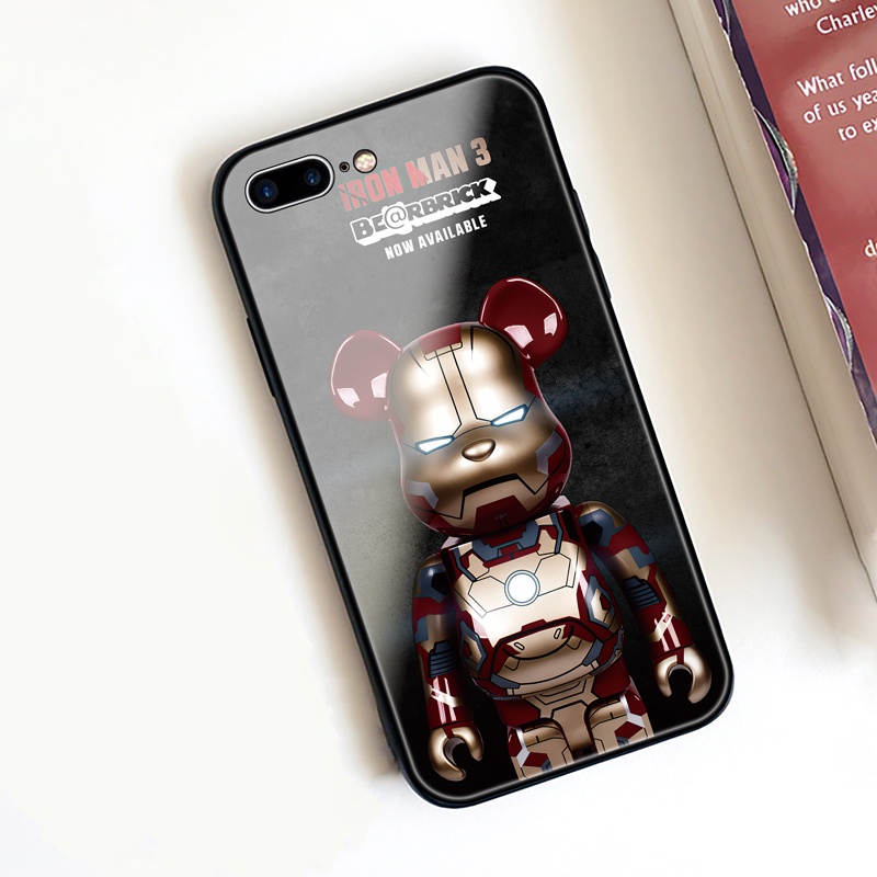 เคสป้องกันโทรศัพท์มือถือกระจก-แบบแข็ง-ลาย-kaws-iron-man-bear-น่ารัก-สําหรับ-samsung-a01-a02s-a03s-a03-a51-a33-a71-a23-a22-4g-5g