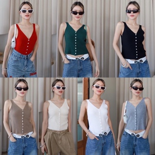 NEW!! BUTTON TOP (320฿ฟรีส่ง) เสื้อสายเดี่ยวไหมพรม แต่งกระดุมหลอกด้านหน้า ผ้านิ่มมากกกกก glam