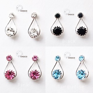 S925 ต่างหูเงินแท้เพชรกลม CZ Sterling Silver Stud Earrings ET40