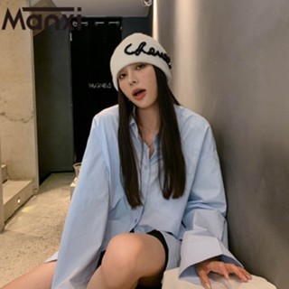 Manxi เสื้อแขนยาวผญ สีขาว oversize เสื้อแฟชั่น เกาหลี 2023สินค้ามาใหม่ A25K04W