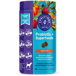 วิตามินสำหรับสุนัข NaturVet Evolutions สูตร Probiotic + Superfoods Digestive ขนาด 90 เม็ด