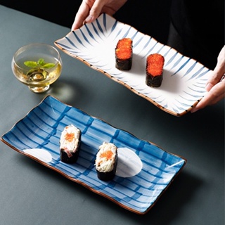 จานเซรามิค ทรงสี่เหลี่ยมผืนผ้า ขนาด 11 นิ้ว แบบสร้างสรรค์ สไตล์ญี่ปุ่น สําหรับใส่ซูชิ ปลา ขนมหวาน