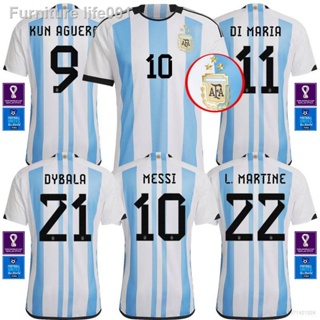 ❐✜✴เสื้อกีฬาแขนสั้น ลายทีมชาติฟุตบอล Messi Di Maria Martinez Dybala Aguero 22-23 World Cup Winner Argentina 3 Star ชุดเห