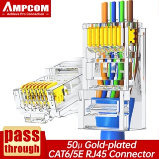 สินค้า Ampcom Cat6 Cat5E Pass Through Rj45 โมดูลาร์ปลั๊กเชื่อมต่อเครือข่าย Utp 3/50\" ชุบทอง 8P8C สําหรับสายเคเบิ้ลอีเธอร์เน็ต
