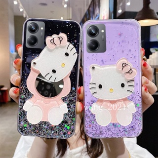 Ready Stock Fashion Handphone Case Realme 10 Pro +Plus 5G 4G เคส Casing New Design Star Sequins with Hellokitty Makeup Mirror Transparent Soft Case Back Cover เคสโทรศัพท