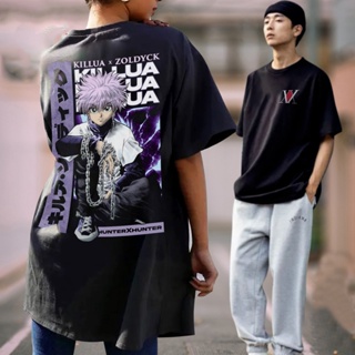 Fashion Casual CVC Cotton Anime Graphic tees Unisex black oversize street wear t shirt killua gojo_05