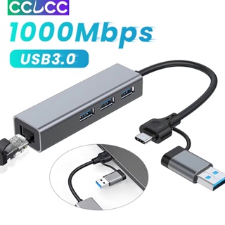 Cclcc อะแดปเตอร์ฮับ USB Type C เป็น Lan 3 พอร์ต USB 3.0 พร้อมสายแลนเครือข่ายอีเธอร์เน็ต RJ45 1000Mbps สําหรับ PC Windows 10 11 Mac OS