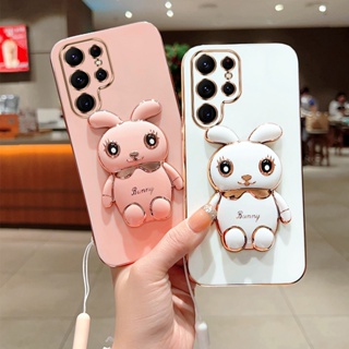 เคสโทรศัพท์มือถือ ลายกระต่ายน่ารัก พร้อมสายคล้อง สําหรับ Samsung galaxy S23ultra S23FE S22ultra S23+ S22+