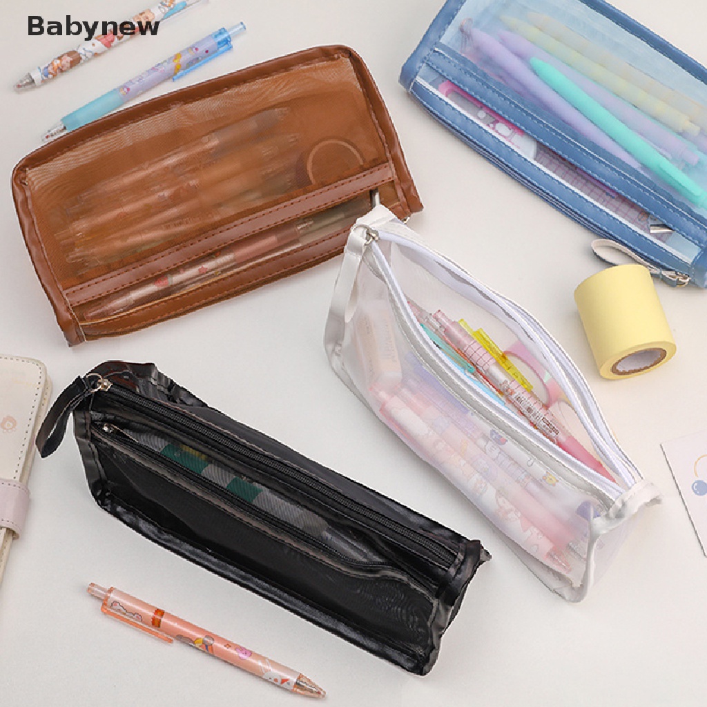 lt-babynew-gt-กระเป๋าดินสอ-แบบใส-สองชั้น-มีซิป-กระเป๋าเครื่องเขียน-ลดราคา