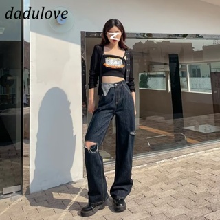 DaDulove💕 New American Style Dark Blue Ripped Jeans High Waist Loose Wide Leg Pants Fashion Straight Leg Pants