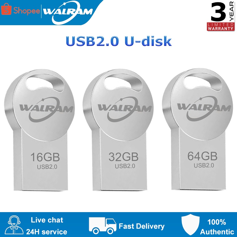 ภาพหน้าปกสินค้าWalram USB2.0 แฟลชไดรฟ์ความเร็วสูงทรงกลมยาว U Disk 16gb 32gb 64gb ความจุขนาดใหญ่ จากร้าน walram.th บน Shopee