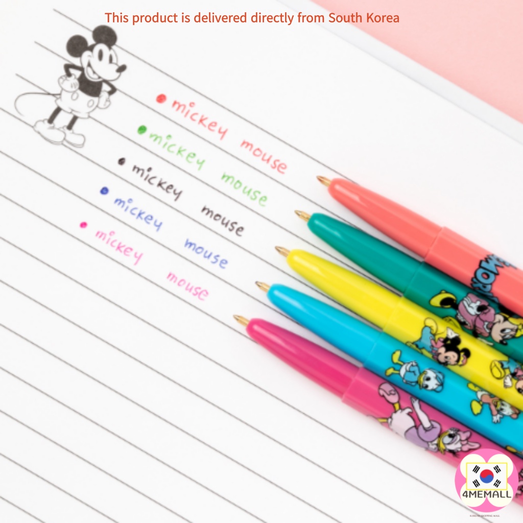 disney-good-day-ballpoint-pen-mickey-and-friends-5pcs-blue-red-black-green-pink-5-colors-0-5mm-oily-ballpoint-pen