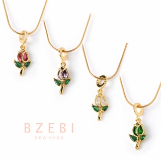 BZEBI สร้อยคอ แฟชั่น ทอง เกาหลี ดอกทิวลิป  ทอง โชคเกอร์ วินเทจ 18k สําหรับผู้หญิง เครื่องประดับ 1115n