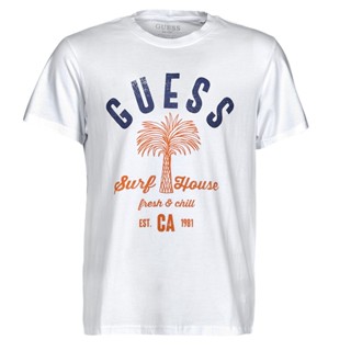 Guess เสื้อยืดแขนสั้นลําลอง คอกลม ผ้าฝ้าย ระบายอากาศ พิมพ์ลาย สีขาว สีฟ้า แฟชั่นฤดูร้อน สําหรับผู้ชาย M1GI84 I