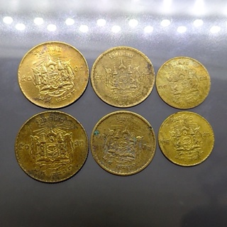ชุด 6 เหรียญ เหรียญ10-25-50 สตางค์ (อย่างละ 2 เหรียญ) สภาพผ่านใช้ พ.ศ.2493