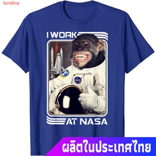 terdiny เสื้อยืดผู้ชายและผู้หญิง NASA I Work There Chimpanzee T-Shirt Teen Anime Print Fashion Pattern T-shirt Shor_23