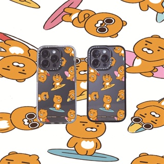 Casetify X KAKAO FRIENDS สติกเกอร์หมี ขอบขาวดํา เคสใส Apple IPhone 11 12 13 14 Pro Max แข็ง ใส อะคริลิค ด้านหลัง TPU เคสพร้อมกล่อง โลโก้แกะสลัก