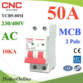 .MCB AC 50A 2Pole เบรกเกอร์ไฟฟ้า ตัดวงจรไฟฟ้า กระแสเกินพิกัด ไฟลัดวงจร 10KA CNC รุ่น MCB-2P-50A-CNC DD
