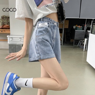 Coco~กางเกงยีนส์ผู้หญิง กางเกงยีนส์ขาสั้น กางเกงขาสั้นดีไซน์เกาหลี เอวสูงดูผอม แฟชั่นผู้หญิง 2XL