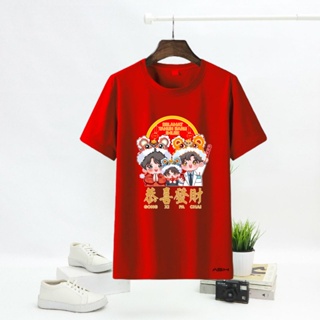 เสื้อยืดสีขาว[S-5XL]ผ้าฝ้าย 100% เสื้อยืด พิมพ์ลาย DTF AI304 Fa Chai Family สไตล์จีน สําหรับคู่รัก ครอบครัว ตรุษจีนS-4XL